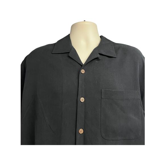 Tommy Bahama Black Embroider Vintage Hawaiian Button Up Silk Shirt M Pocket - Picture 5 of 8